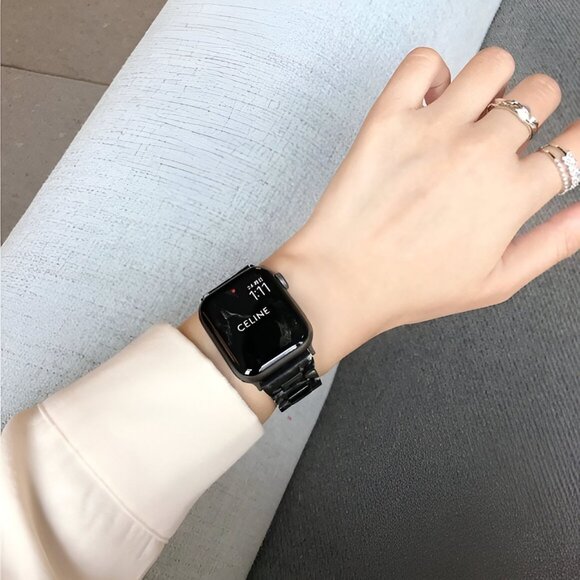 Apple Watch Band Black Marble Resin Adjustable Stylish Strap Watch Band - Picture 5 of 8